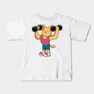 Cat at Bodybuilding with Dumbbells Kids T-Shirt